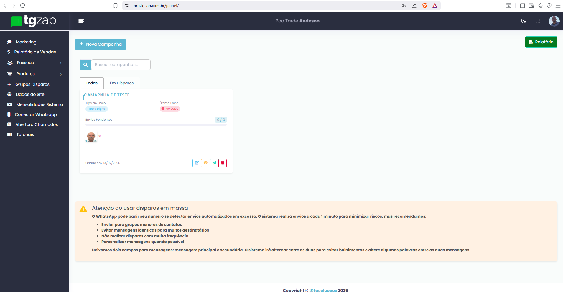 Relatórios do PRO TGZAP