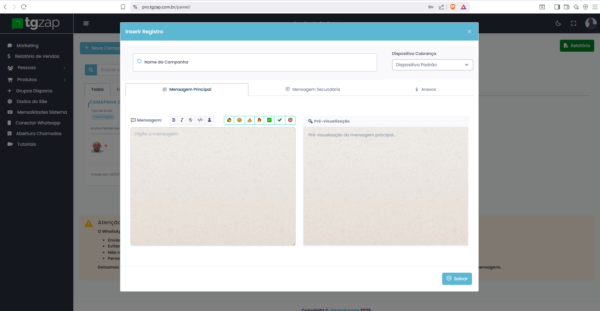 Campanhas do PRO TGZAP